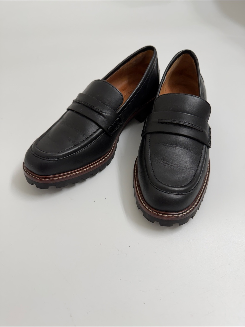 Madewell Black Leather Lug Sole Penny Loafers